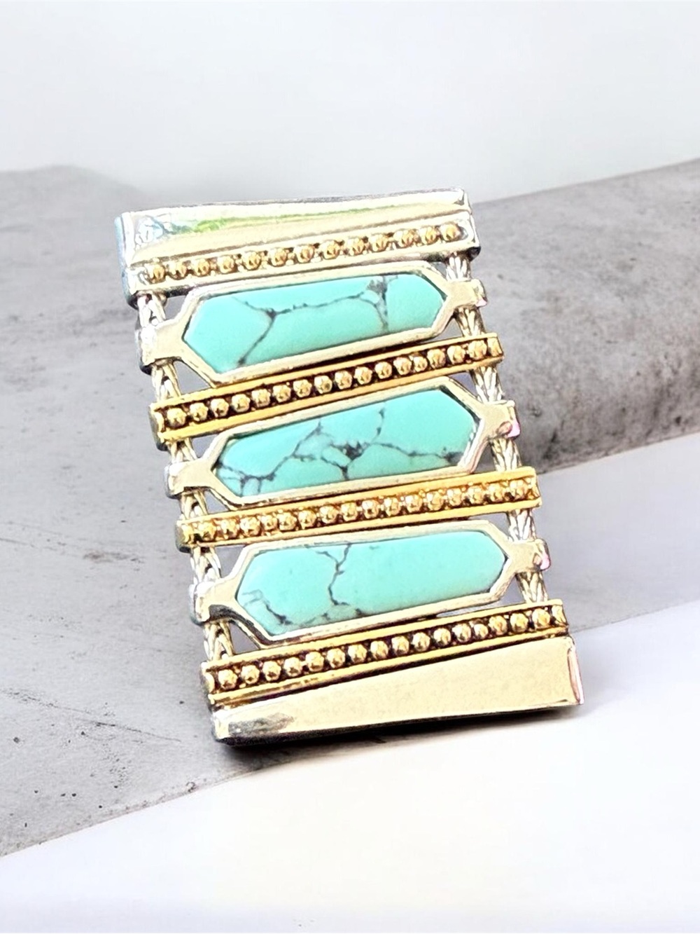 Lia Sophia Turquoise Stone Pendant with Gold & Silver Trim